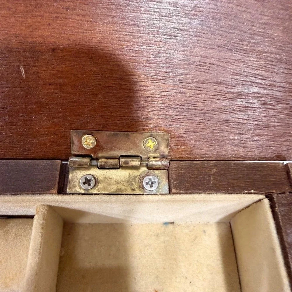 Vintage Wooden Jewelry Box 3 Drawer Chest Dark Brown Ornate Brass Hardware